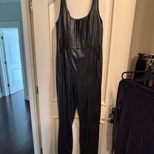 Alice + Olivia Black Faux Leather Jumpsuit